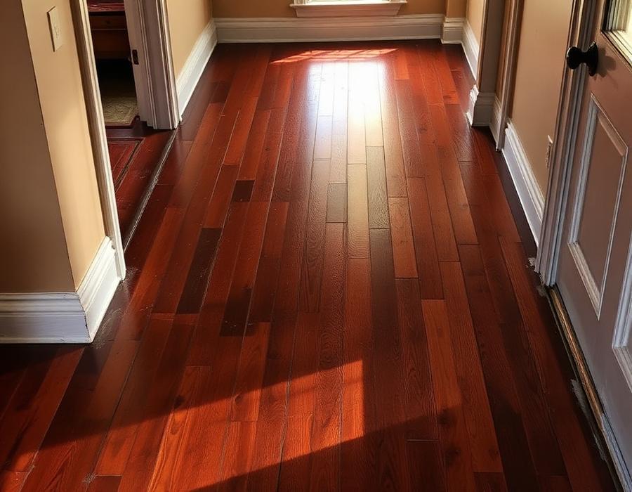 Historic hardwood floor being restored to a rich glossy finish