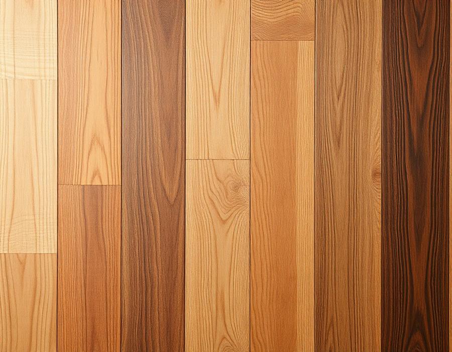 Range of hardwood stain color samples from natural to dark espresso